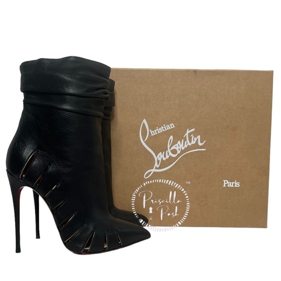 Christian Louboutin Calfskin Chiffon Fontabooty 120 Ankle Booties 38 Black - Picture 1 of 15